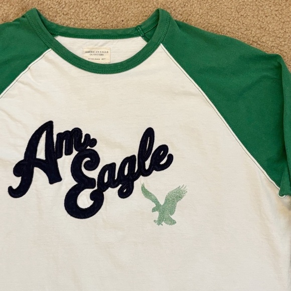 Y2K American Eagle Raglan Long Sleeve Cotton Shirt Grunge Preppy Men’s Large - Picture 4 of 7